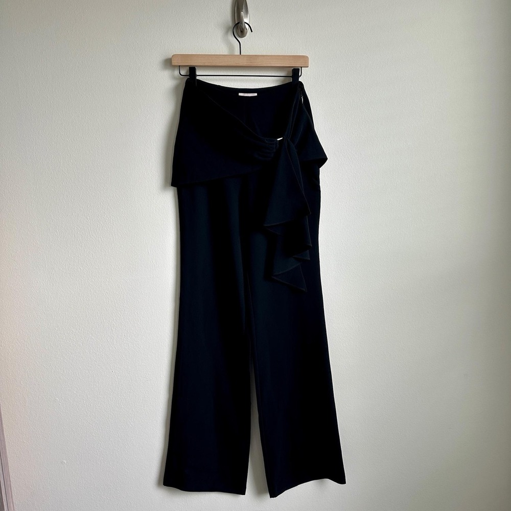 Cinq à Sept Pants Womens 2 Black Connor Wide Leg Ruffle Drape High Waist Dressy - Picture 1 of 11